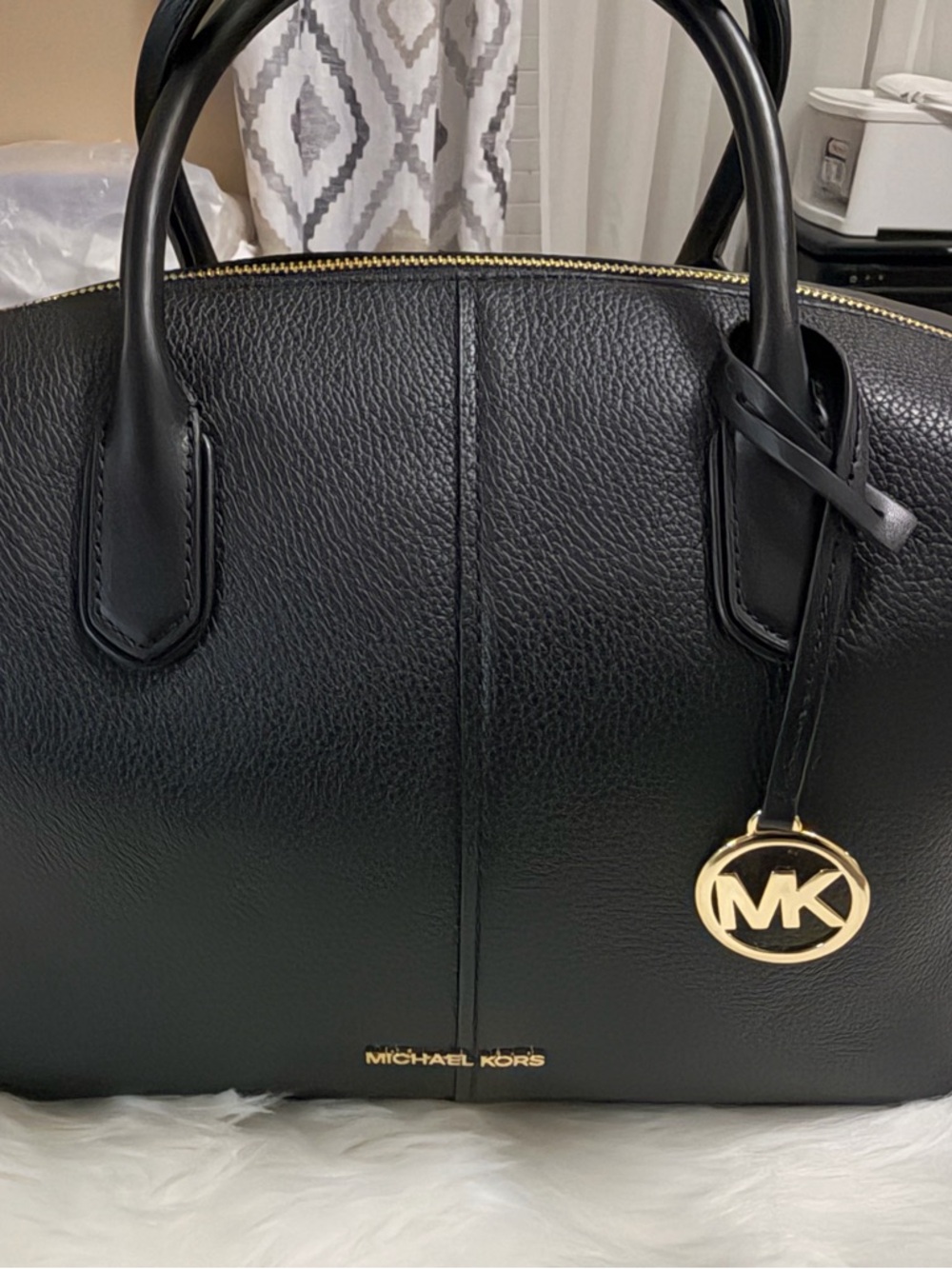 Michael Kors Black Hyde Pebbled Leather Satchel with Gold Accents - Picture 2 of 9